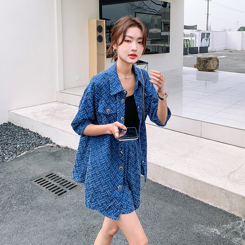 主推大货出夏季牛仔薄款短袖两件套2C032820P130K188,女装套装/套裙,2C032