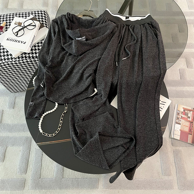 女春季假两件连帽上衣显瘦阔腿裤套装,女装套装/套裙,2C310