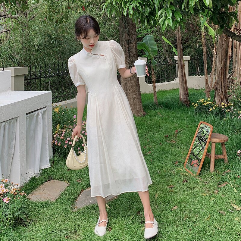 现货新中式盘扣连衣裙大货2025夏季,女装连衣裙,2C269