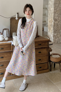 绿色格子连衣裙套装女2025春季新款小清新甜美减龄蕾丝罩衫两件套图片