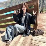设计感皮衣外套女春秋款宽松休闲百搭上衣潮酷洋气中长款PU皮夹克，女装短外套，2C166