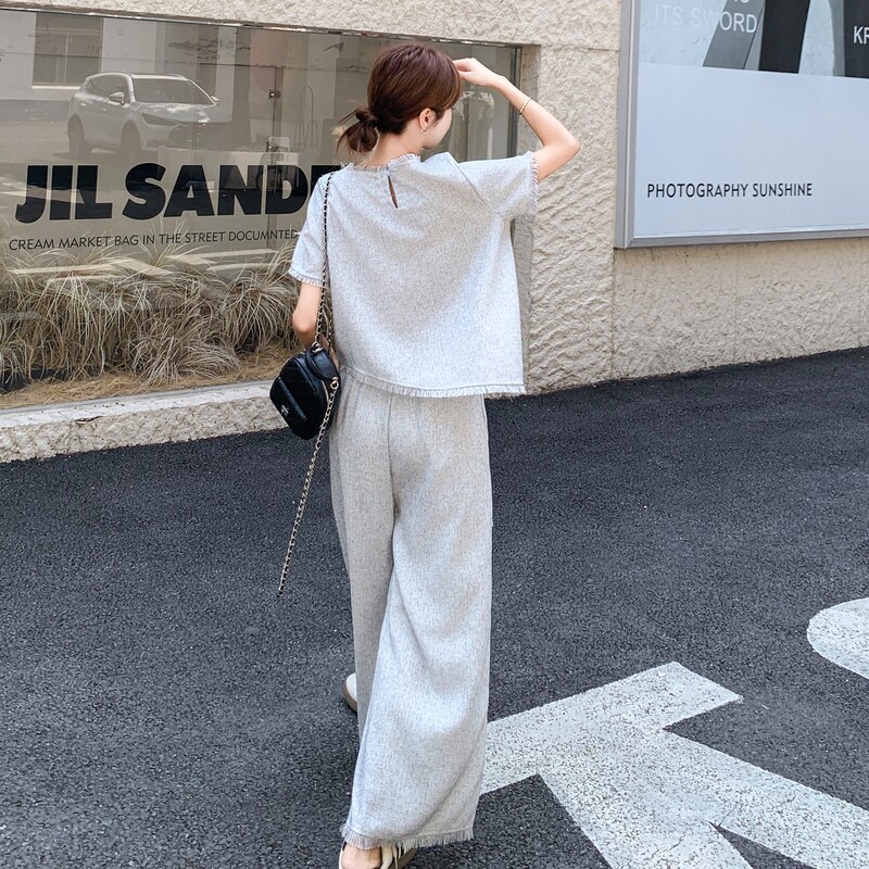 现货新款小香风休闲减龄流苏上衣阔腿套装269-9157-P160-K238,女装套装/套裙,2B235