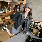 【新款】黑色机车服小个子短裤外套女2C012-A395P145K198，女装皮衣，2D111