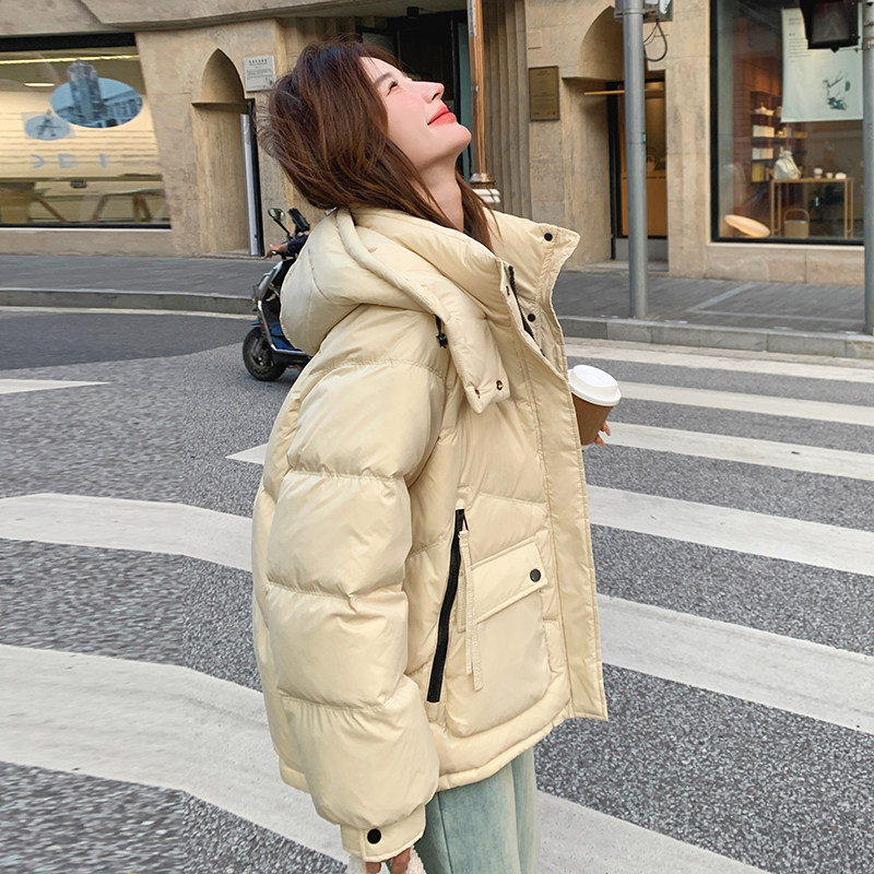 主推现货！工装羽绒服带帽韩系亮色羽绒服女外套宽松保暖,女装羽绒服,衣珂纱朗