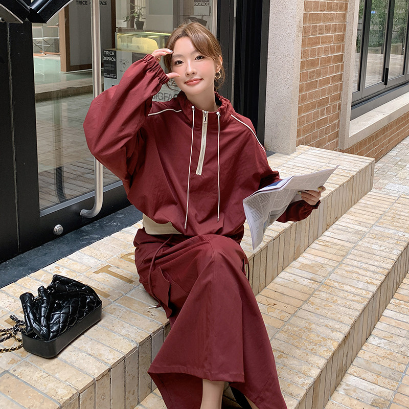 韩版休闲显瘦短款卫衣套装女2025春秋季新款高腰工装半身裙两件套,女装套装/套裙,2C206