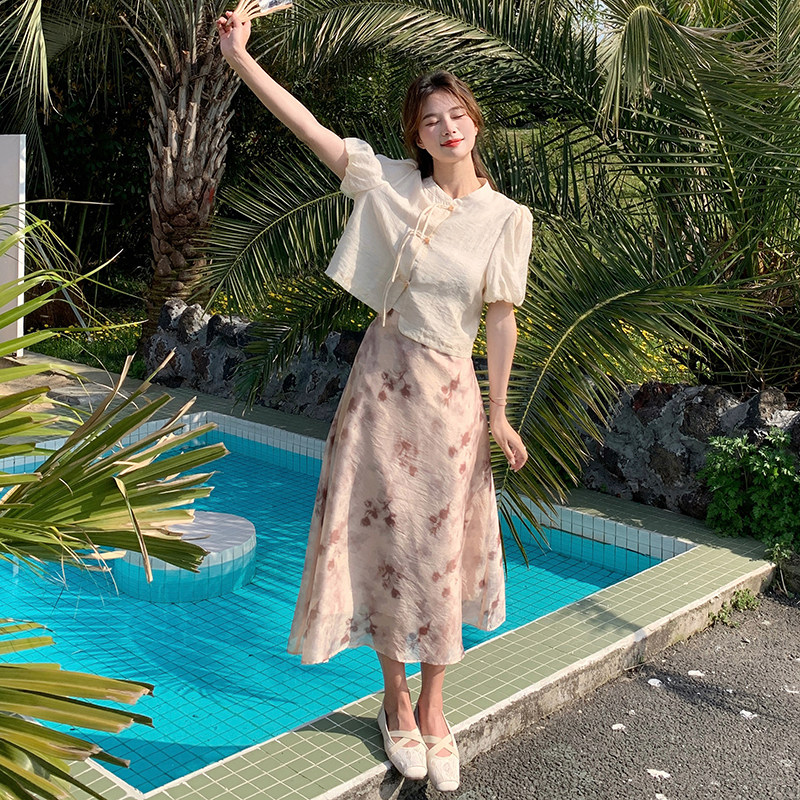 现货：24年夏装新款新中式风版型两件套装裙2C135-5056P145K208,女装套装/套裙,2C135