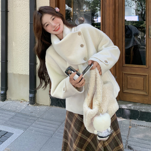 韩版洋气短款双面羊毛呢子大衣女2025秋冬季新款显瘦保暖毛呢外套图片