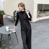 法式轻熟风黑色西装马甲三件套女2025秋季新款高级感打底衫阔腿裤，女装套装/套裙，2C203