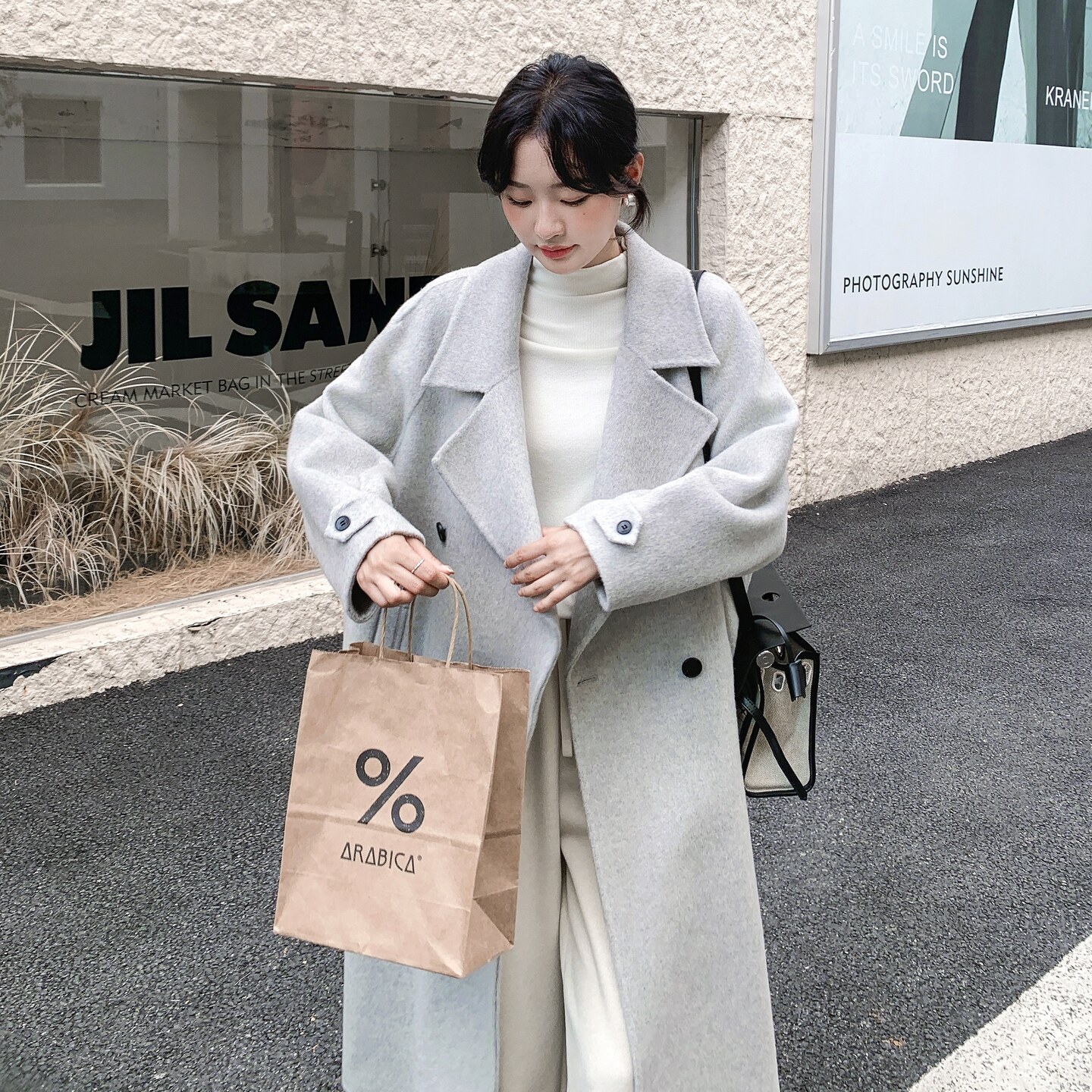 双面羊绒大衣女2025年冬季新款温柔风宽松系带高级感长款羊毛外套,女装毛呢外套,2D008