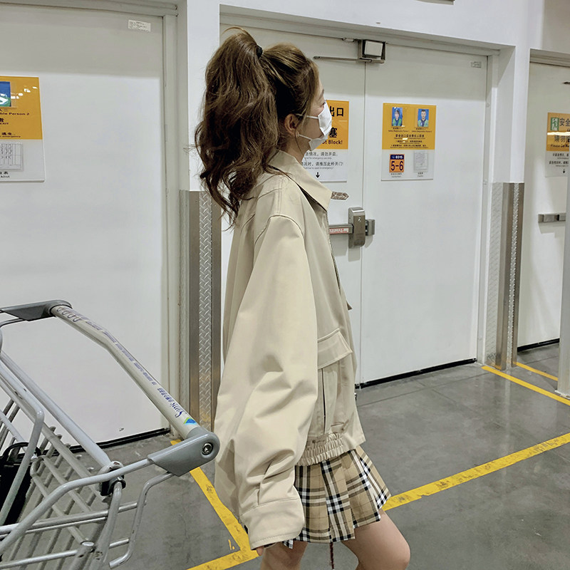 设计感两面穿夹克美式短款外套女2025秋季新款小个子宽松休闲百搭,女装短外套,2D035