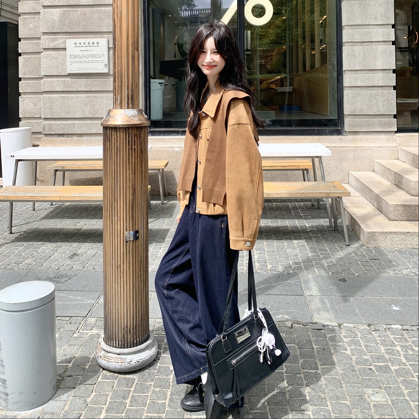 复古卡其色时尚PU皮外套女2025秋季新款宽松高级感miu系皮衣上衣,女装短外套,2C166