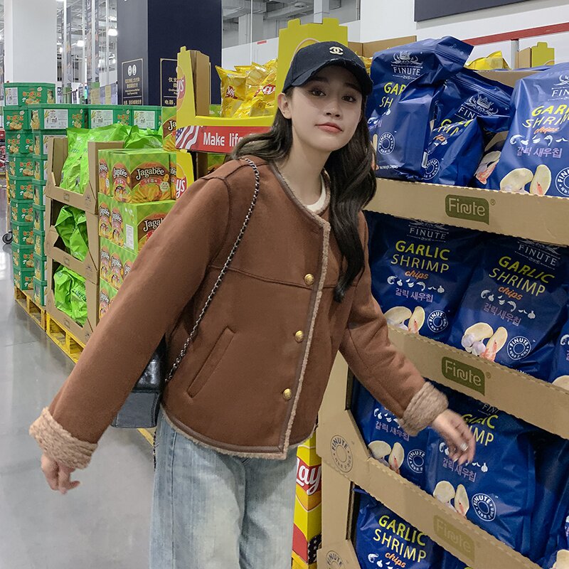 精致高品质加厚保暖麂皮绒小香风皮毛一体外套C029-2353P165K228,女装皮草,2C029