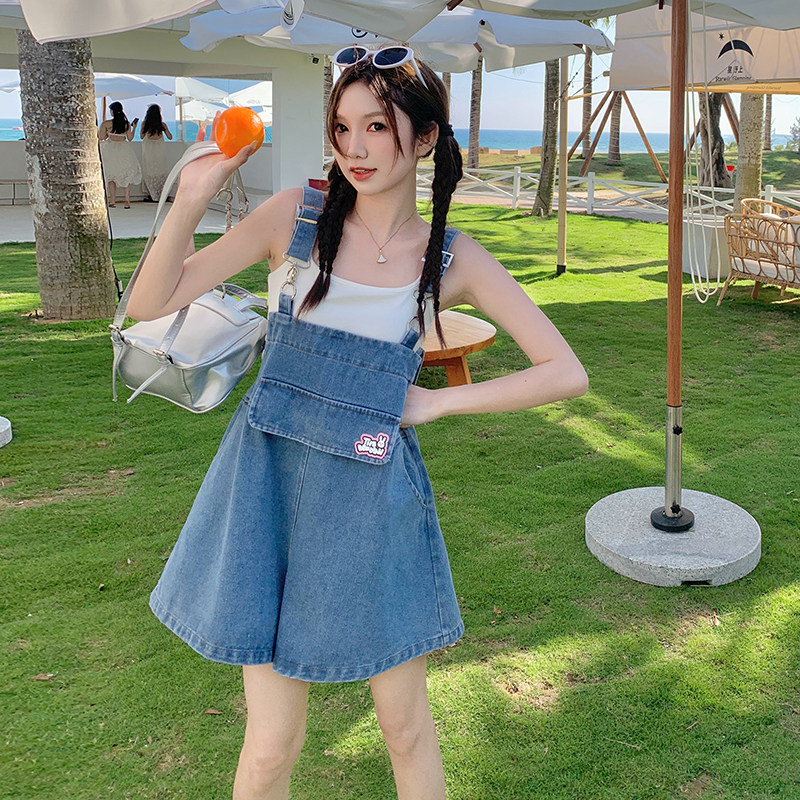 减龄小个子牛仔背带裤女夏2024新款连体短裤小个子连衣裤爆款炸街,女装连体裤,2C122
