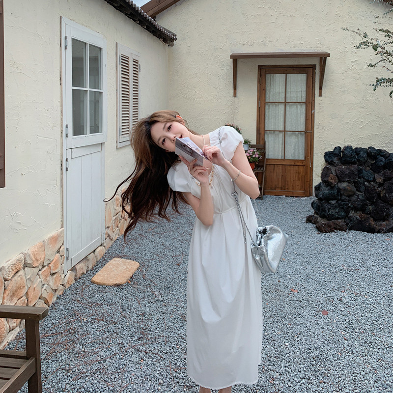 法式甜美泡泡袖初恋连衣裙女2025夏季新款韩版收腰显瘦减龄长裙子,女装连衣裙,2C266