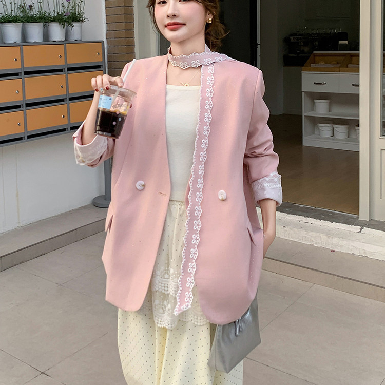 戗驳领拼接蕾丝女常规休闲风西装名媛春秋上衣设计感小香风春秋,女装西装,2C259