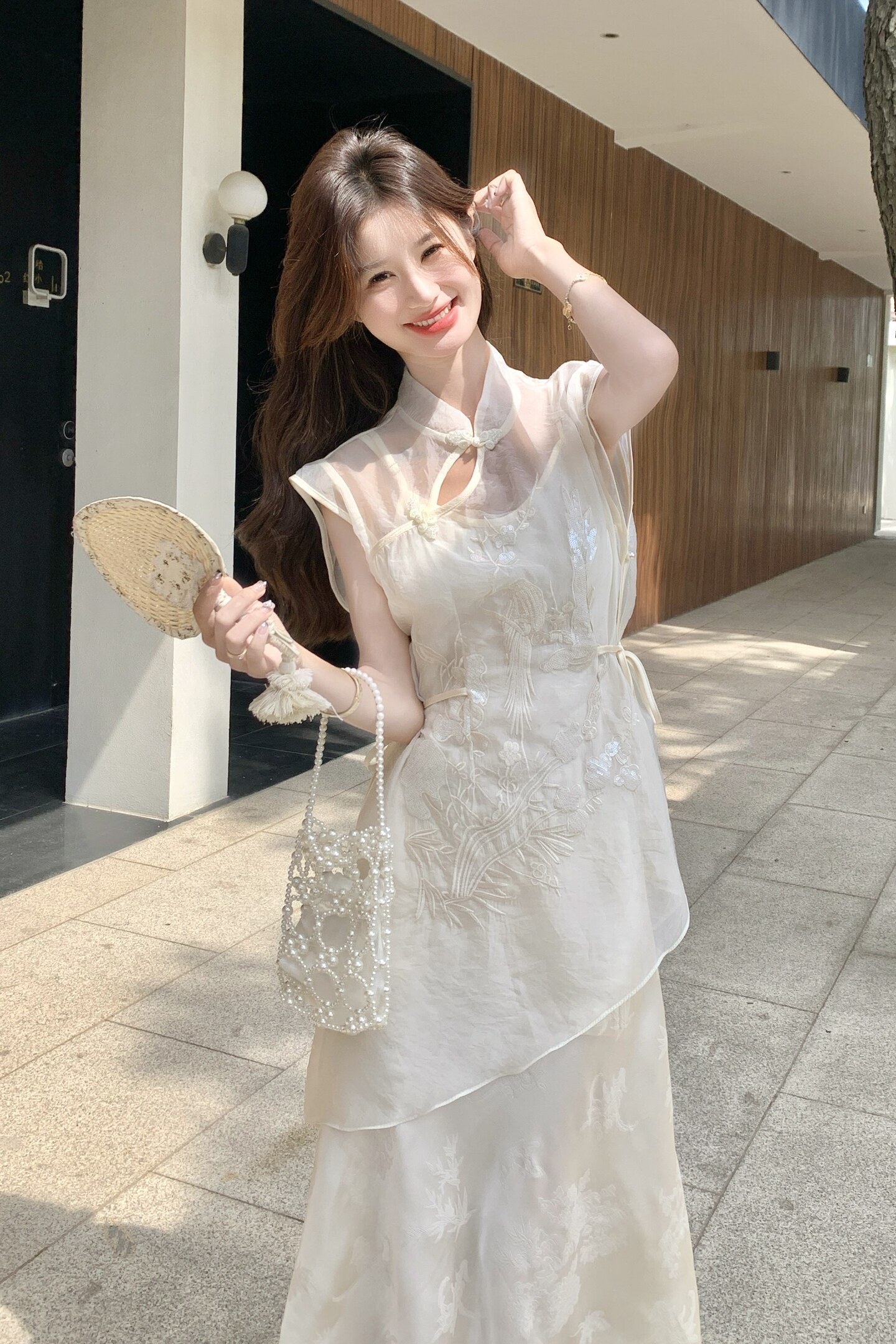 新中式国风刺绣盘扣上衣吊带裙两件套女2025夏季新款气质显瘦套装,女装连衣裙,2C159