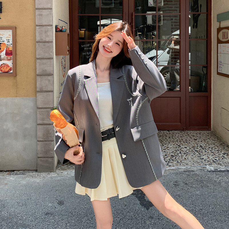高级感炸街灰色西装外套女春秋2025新款设计感休闲气质小香风西服,女装西装,2C117