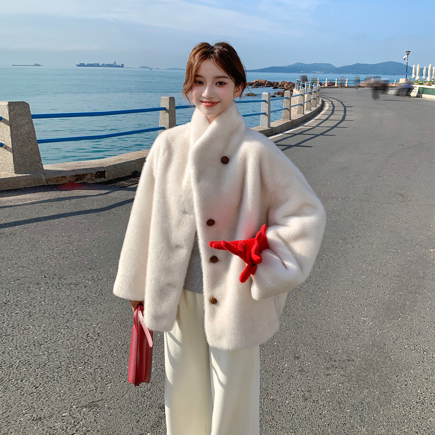 现货秋冬2025新款松弛感仿水貂毛外套高级感大衣2595-P215控328,女装短外套,2D009