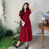 红色气质高级感订婚连衣裙2025新款女夏季大方得体超好看法式长裙，女装连衣裙，2C212