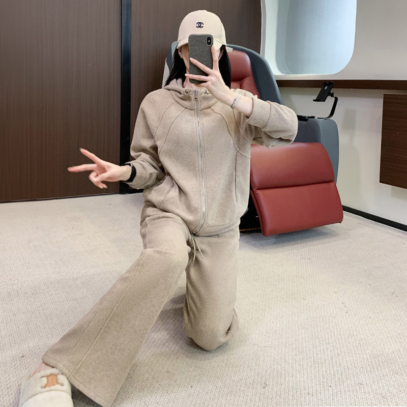 女秋冬季新款连帽开衫卫衣阔腿裤套装,女装套装/套裙,2C310