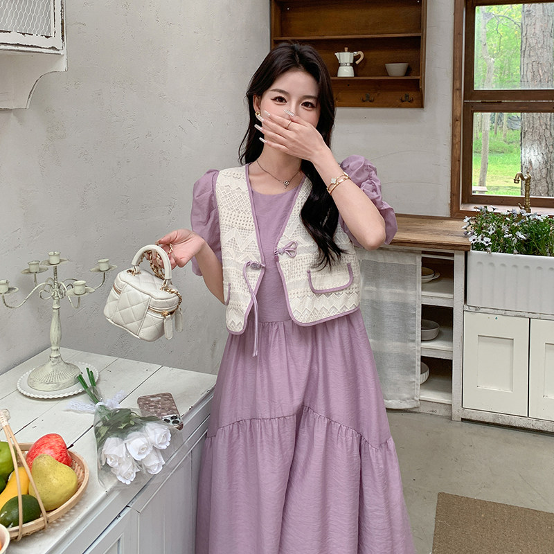 2025年夏装新款马甲紫色连衣裙假两件套2C133-990-P135-K188,女装连衣裙,2C133