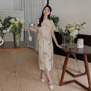 【现货】风印花气质优雅套装裙两件套2C029图片
