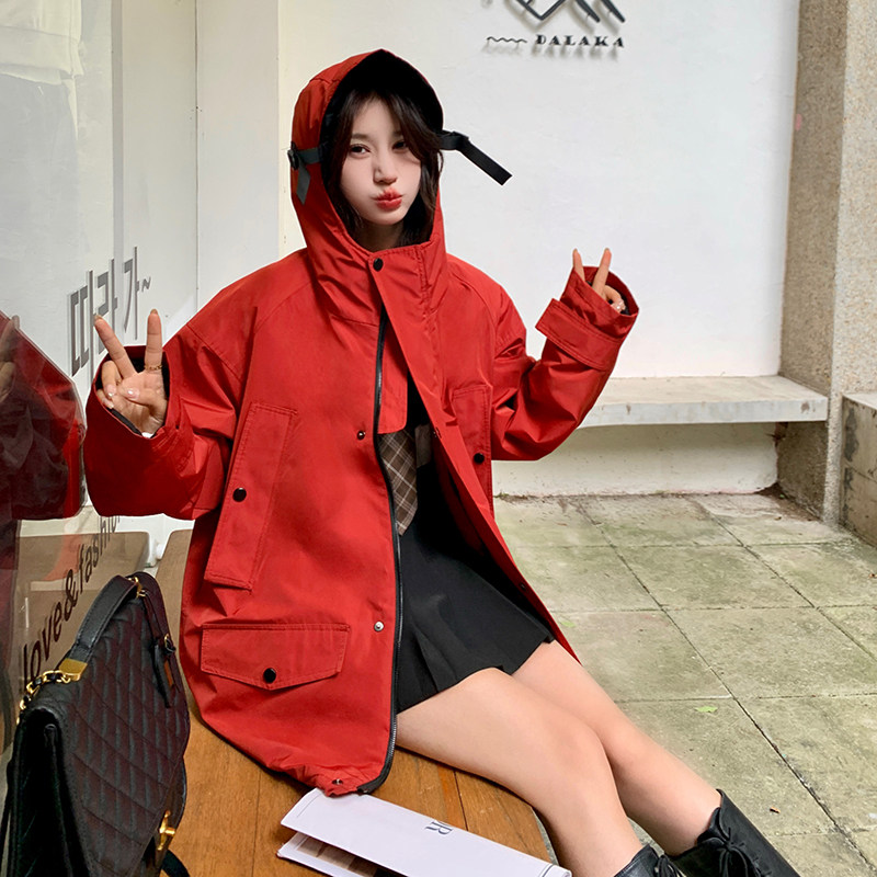 新款2025年冬季红色戴帽派克服加棉2c098-8958p235k328,女装派克服,2C098