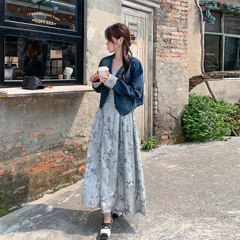 [现货]主推款复古风吊带连衣裙牛仔两件套装F510-P145-K225，女装套装/套裙，2C255