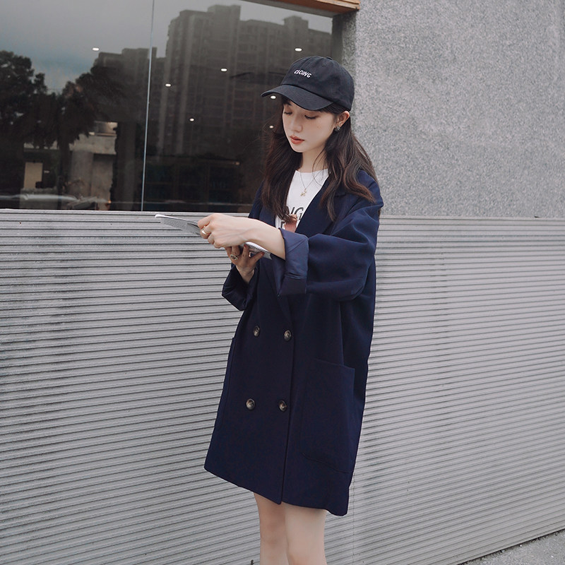 中长款西装外套女春秋新款百搭休闲港风复古西服上衣休闲高级感潮,女装风衣,2C016