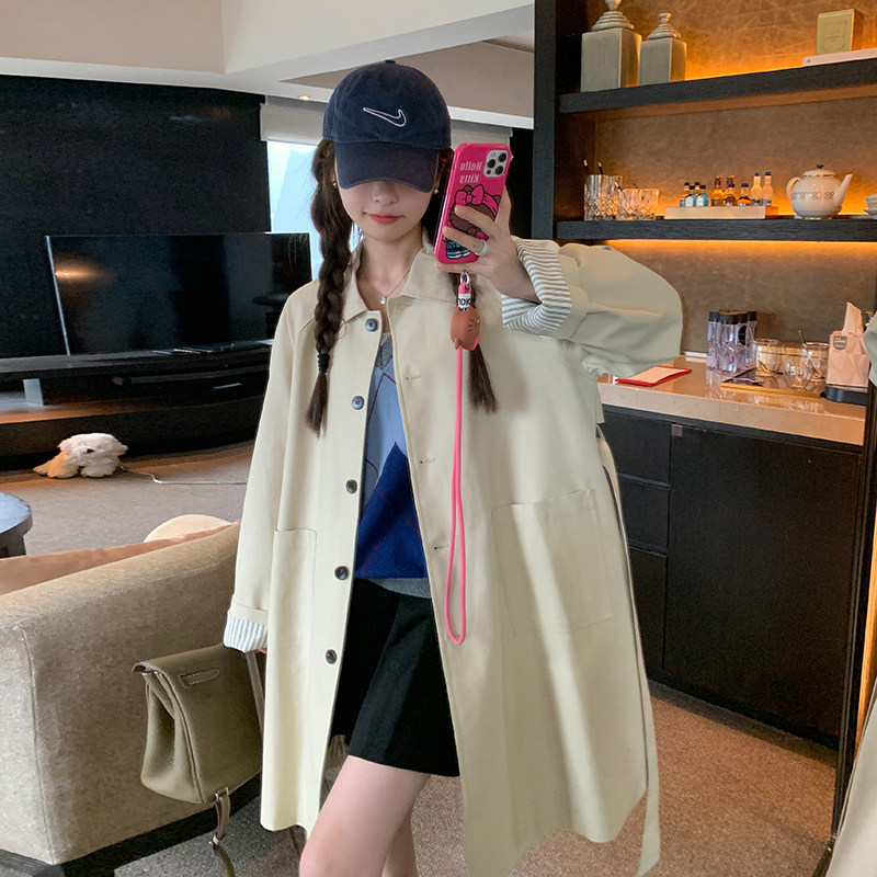 卡其色中长款风衣外套女2024年春秋新款今年流行小个子英伦风大衣图片