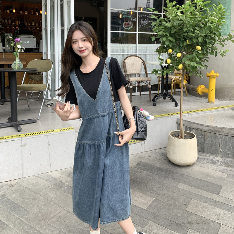 【现货新品】2025夏装新款假两件拼接牛仔连衣裙266-P125-K175,女装连衣裙,2C266