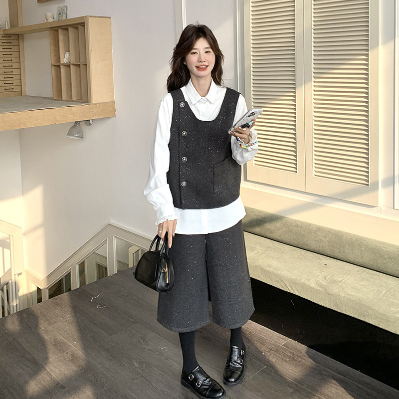 现货：春装新款衬衫白色蝴蝶结马甲＋阔腿裤三件套-6870P185K268，女装套装/套裙，2C135