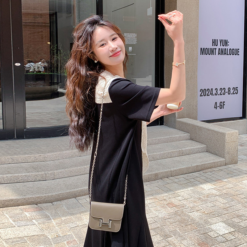法式盐系减龄披肩连衣裙女2025夏季新款韩版宽松显瘦甜美T恤长裙,女装连衣裙,2C087