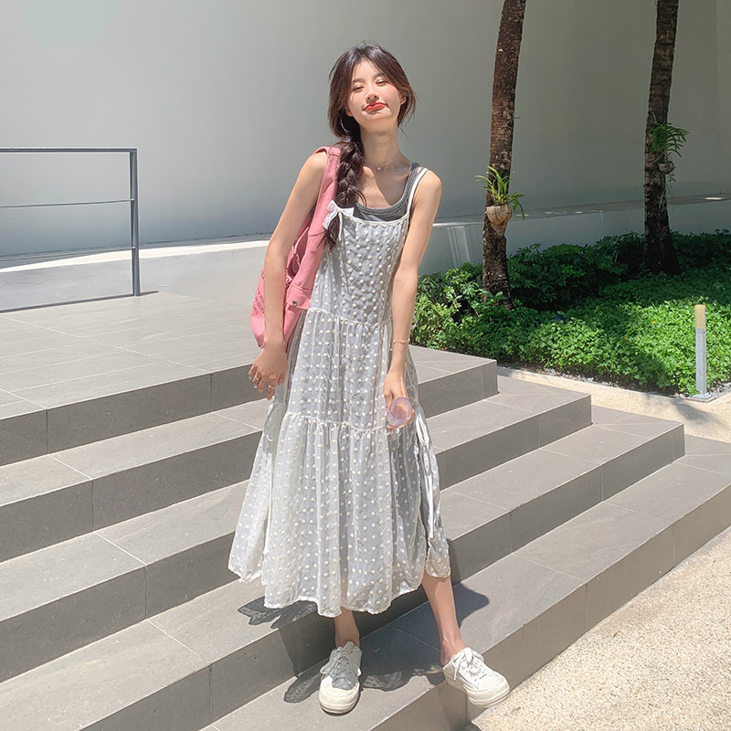 夏季搭配一整套吊带裙女夏季2025新款今年流行网纱罩衫连衣裙,女装短外套,2C283