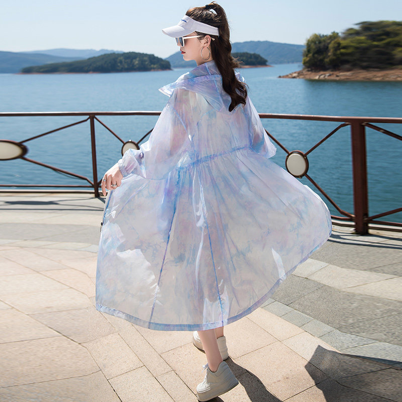 防晒服长款2025年夏季印花薄款连帽RF2C290-8102#-P95-K145,女装防晒衣,2C290