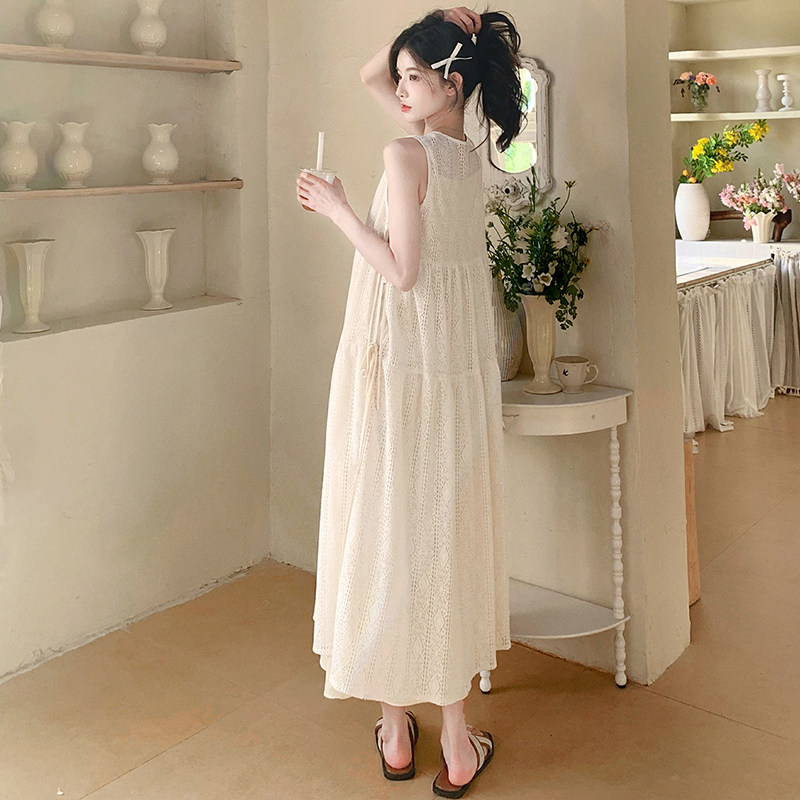 法式小清新连衣裙女夏季2025新款设计感镂空无袖背心裙减龄长裙子,女装连衣裙,2D008