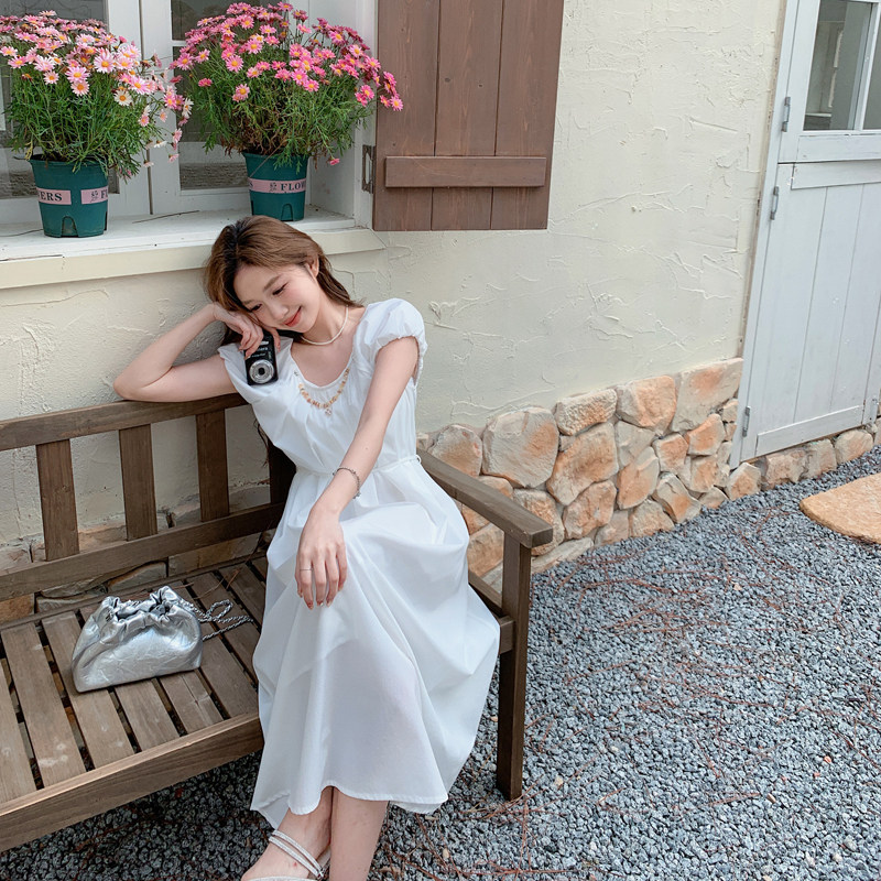 法式甜美泡泡袖初恋连衣裙女2025夏季新款韩版收腰显瘦减龄长裙子,女装连衣裙,2C266