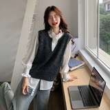 时尚新款气质款闪闪V领背心+甜美衬衫两件套6123P135K198，女装马甲，2C166