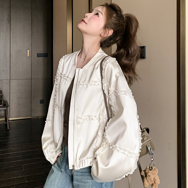 2026春装新款木耳花边棒球服短外套女R2C086-2510P145K218,女装短外套,2C086