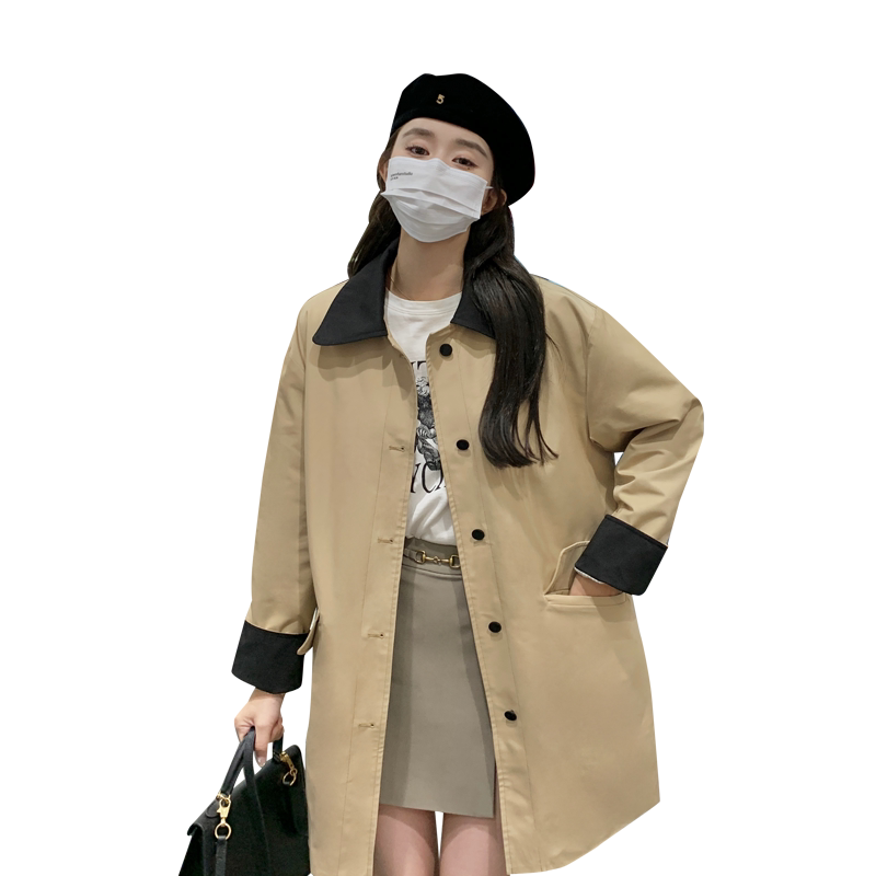 韩式卡其色中长款风衣女春秋2025新款超火好看高级感减龄大衣外套,女装风衣,2C299