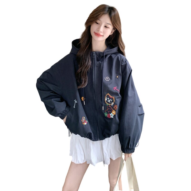 【现货】刺绣连帽短外套女2026新款外套2C227/3305/P165K238,女装短外套,2C227