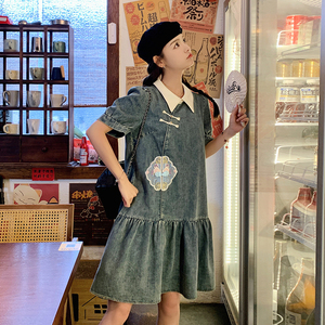 新中式小众独特漂亮连衣裙女2025新款爆款夏日刺绣绝美蓝色牛仔裙图片