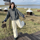 灰色短款连帽毛呢外套女秋冬2025新款韩系气质休闲小个子加厚夹克，女装毛呢外套，2C159