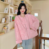 新中式国风粉色碎花短外套女春秋2025新款小个子夹克上衣流行爆款，女装短外套，2D078