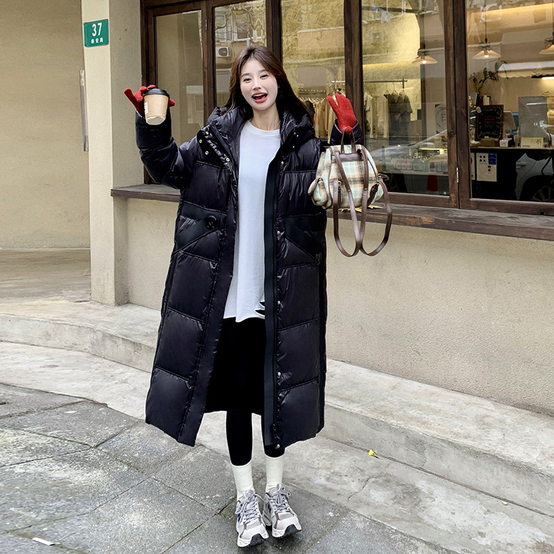 黑金羽绒服女冬季长款过膝90白鸭绒厚外套,女装羽绒服,2C269