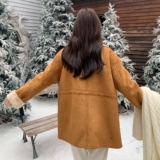 麂皮绒羊羔毛短外套女2025冬季新款设计感小个子加厚皮毛一体保暖，女装短外套，2C177