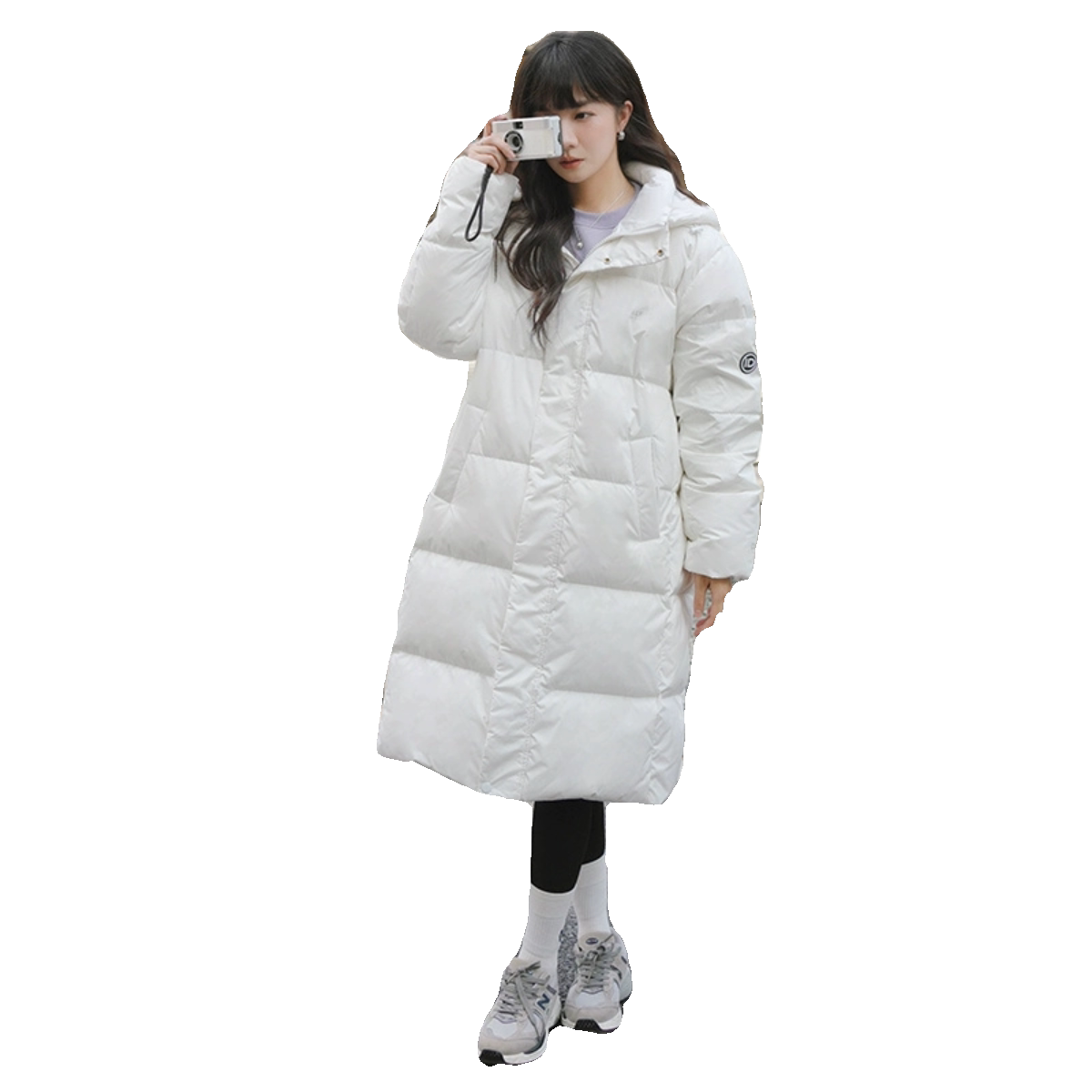 DONGJI2025年韩系长款连帽简约风情侣款白鸭绒羽绒服L030P245K358,女装羽绒服,2C220