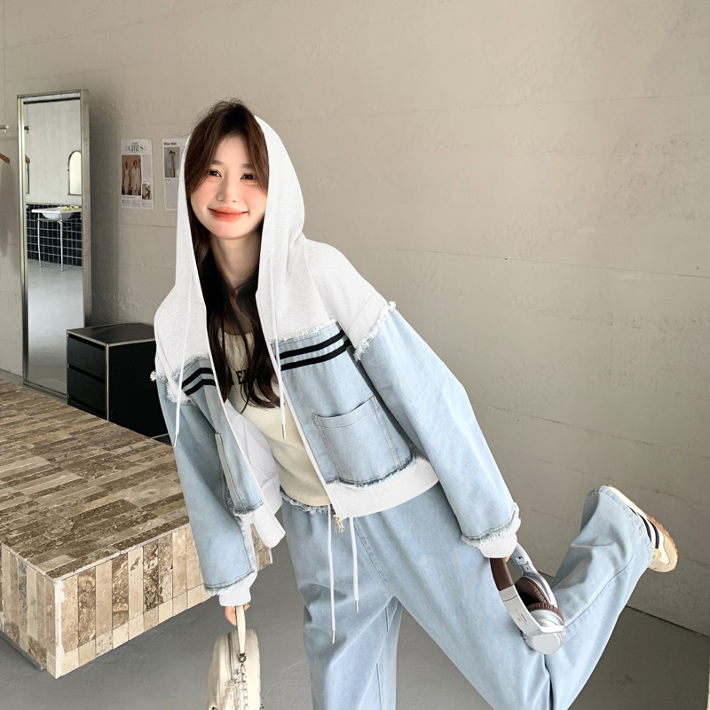 档口现货2025春装新款女装牛仔拼接针织两件套360-p170-k248,女装套装/套裙,2C266