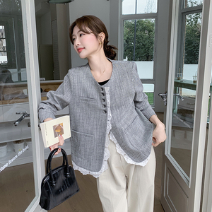 灰色韩系蕾丝拼接西装外套女春2025新款气质高级感洋气休闲小西服图片