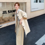 撞色拼接翻领风衣外套女春秋2025新款巨好看流行爆款百搭气质大衣，女装风衣，2C325